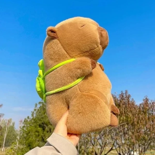 Peluche De Capibara Con Mochila - 25 Cm - Súper Suave (Tortuga Con Accesorios) Capibara Pequeño