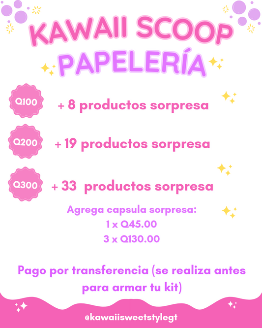 Kawaii Scoop de Papelería Sorpresa | Kit de sorpresa de Papelería Kawaii Guatemala