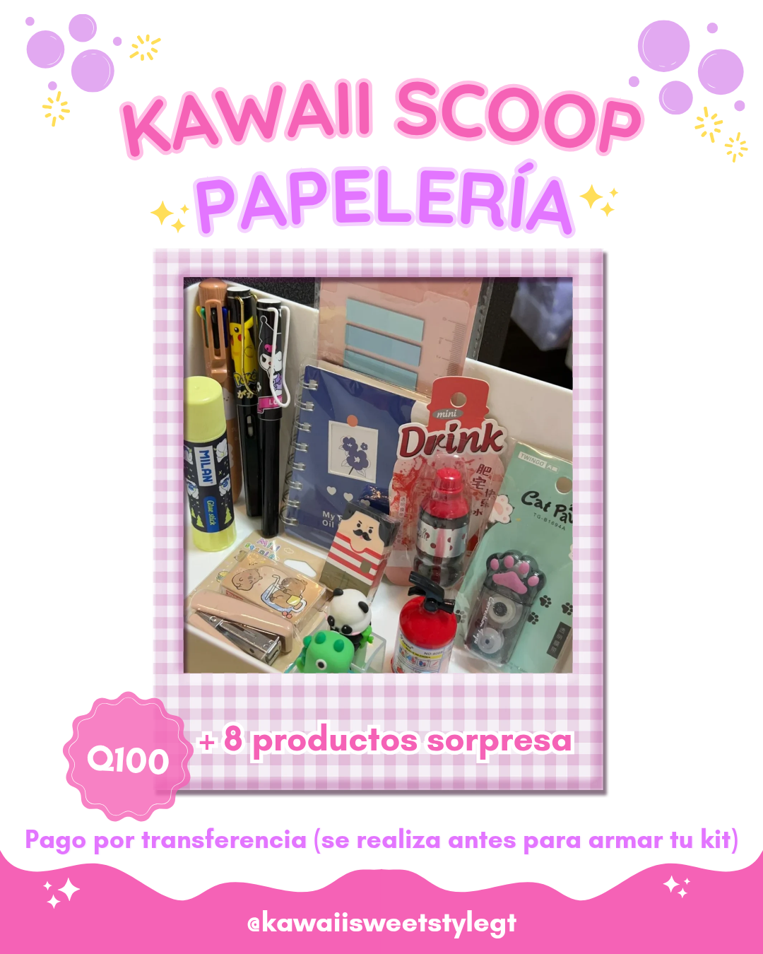 Kawaii Scoop de Papelería Sorpresa | Kit de sorpresa de Papelería Kawaii Guatemala
